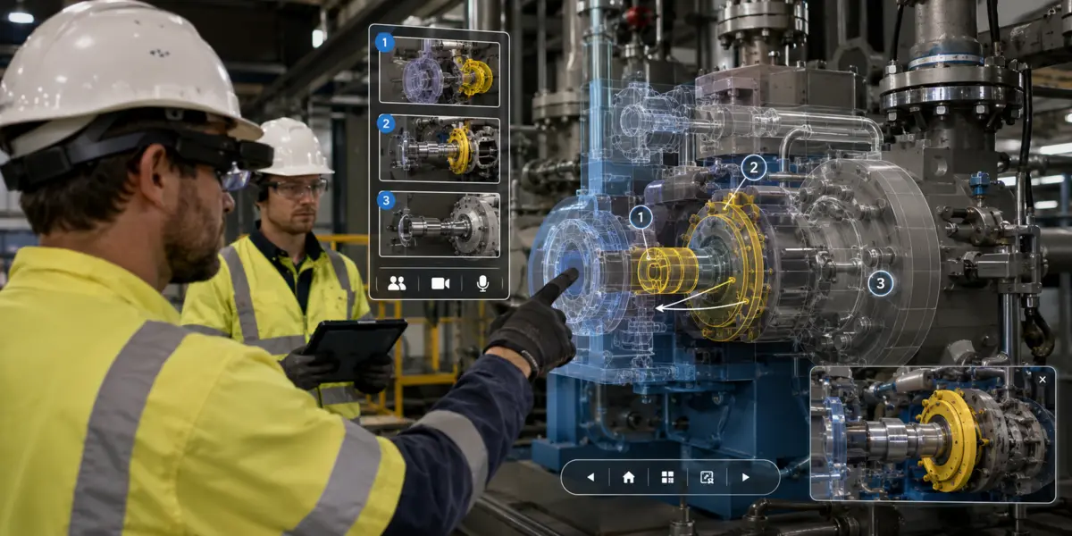Profesionales utilizando realidad aumentada para mantenimiento industrial
